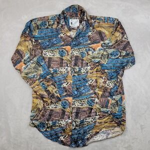 Goouch Shirt‎ Men Small Silk Button Up Long Sleeve Vintage Abstract Funky Adult
